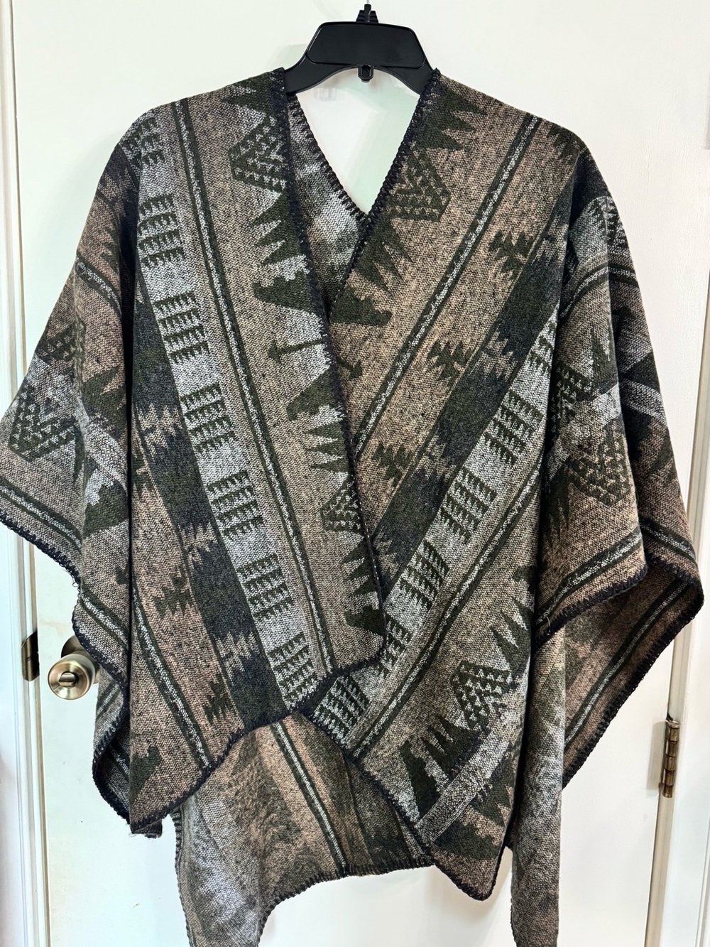 Patterned Olive & Gray Wrap Cape